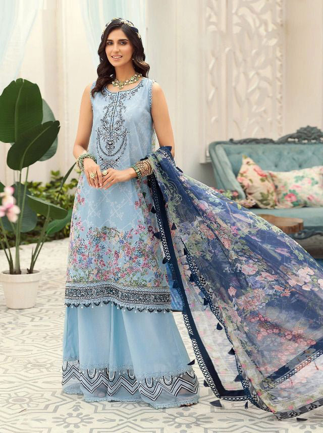 Unstitched Blue Cotton Pakistani Style Suits Dress Material - Stilento
