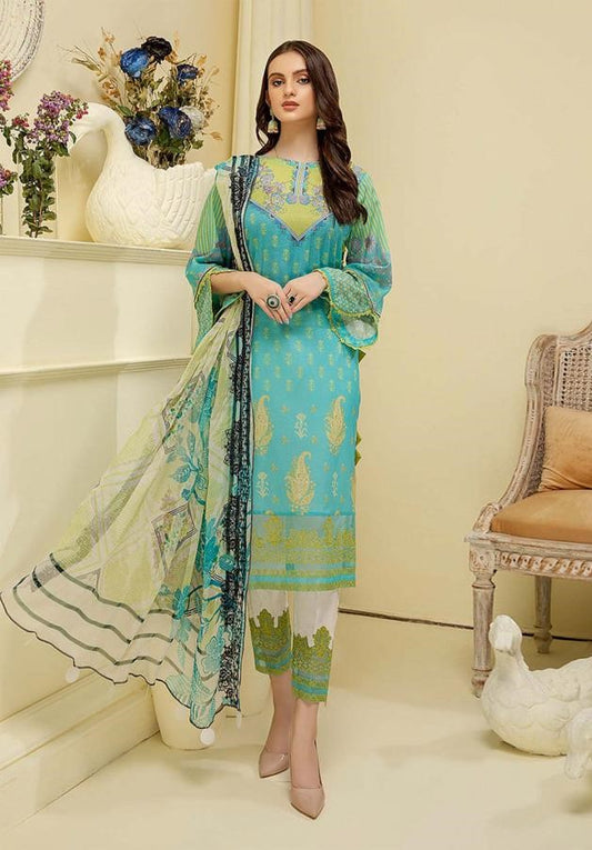Unstitched Blue Cotton Pakistani Style Suits Dress Material
