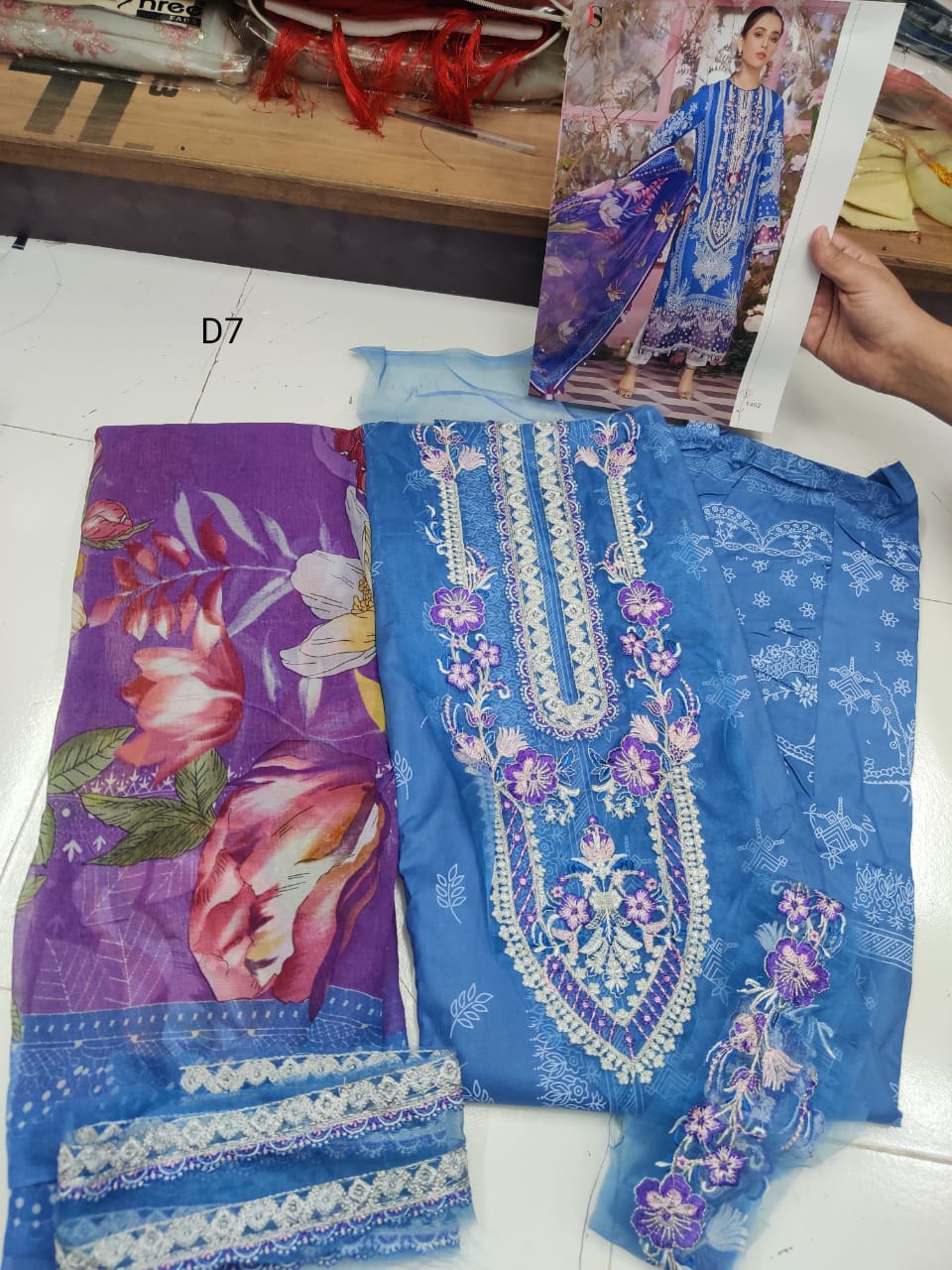 Unstitched Blue Cotton Pakistani Style Suits Dress Material - Stilento
