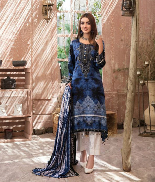 Unstitched Blue Cotton Pakistani Suit Material