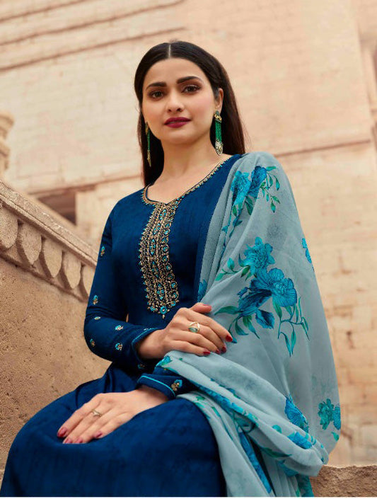 Unstitched Blue Crepe Suits Set With Georgette Dupatta Dress material