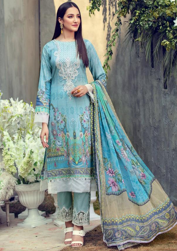 Unstitched Blue Pakistani Cotton Suit Dress Material - Stilento