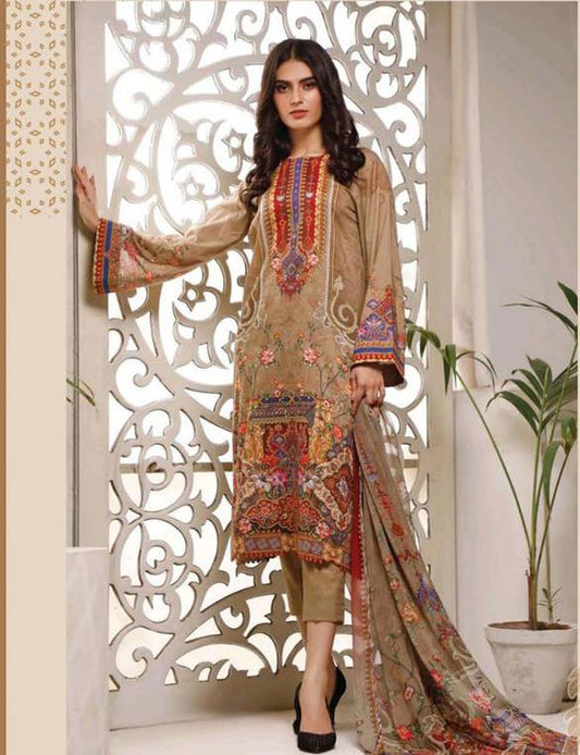 Unstitched Brown Cotton ladies suits Set
