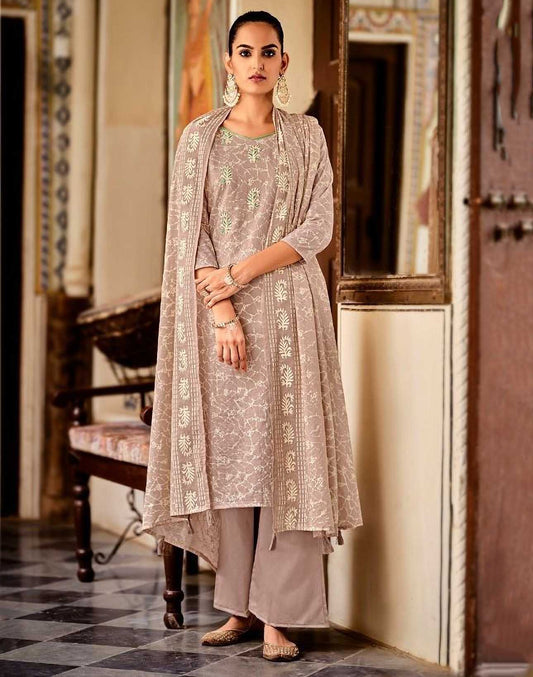 Unstitched Brown Cotton Pakistani Dress Material Salwar Suits - Stilento