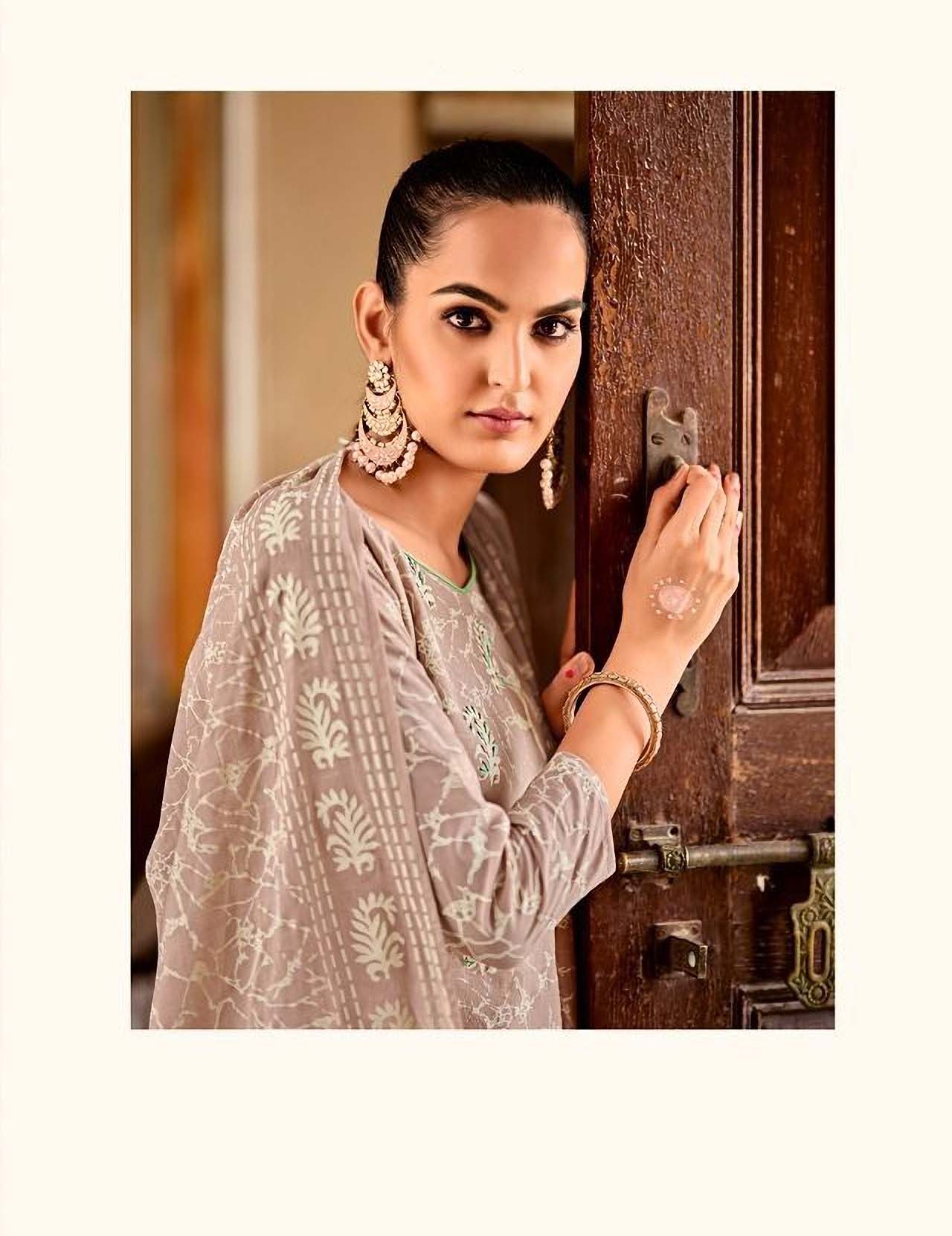 Unstitched Brown Cotton Pakistani Dress Material Salwar Suits - Stilento