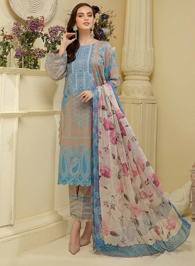 Unstitched Brown Cotton Pakistani Style Suits Dress Material - Stilento