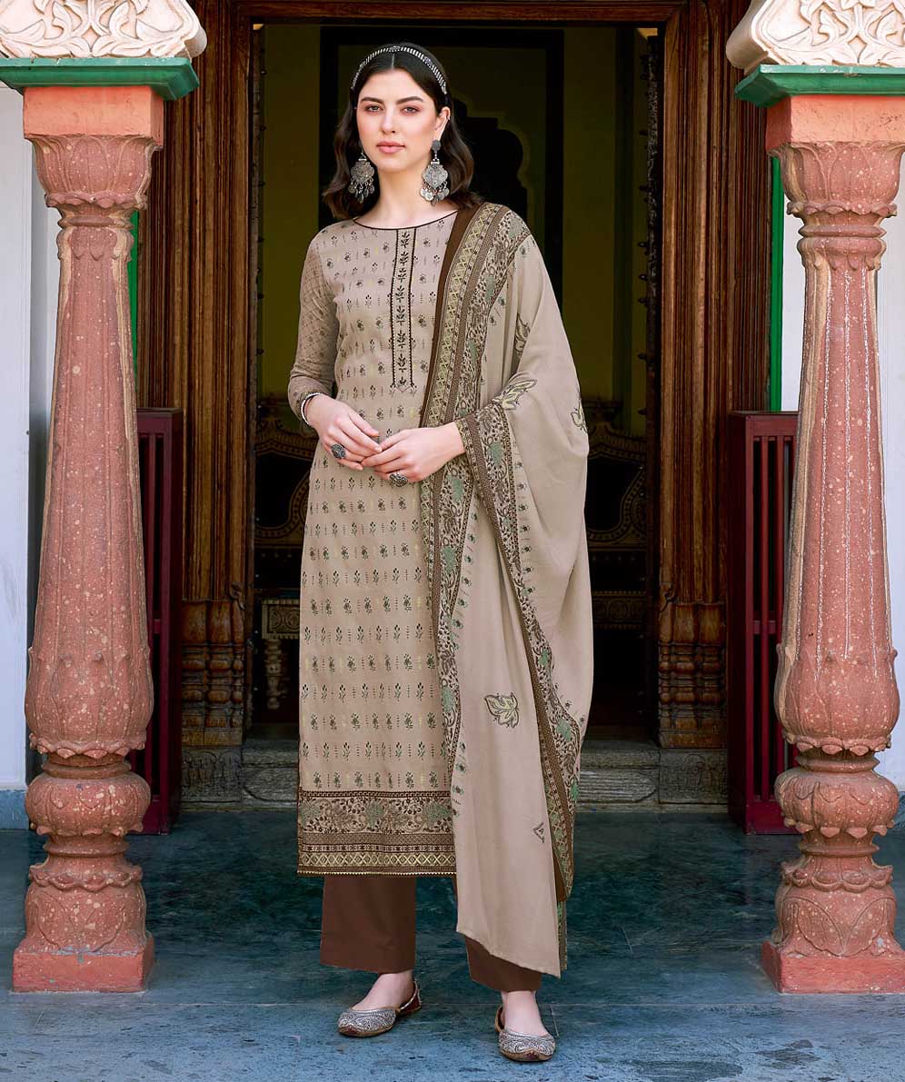 Unstitched Brown Cotton Suits Dress Material for Ladies - Stilento