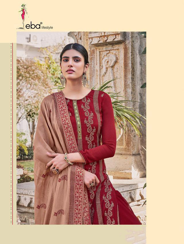 Unstitched Chinon With Heavy Embroidery Work Maroon Salwar Suit Material - Stilento