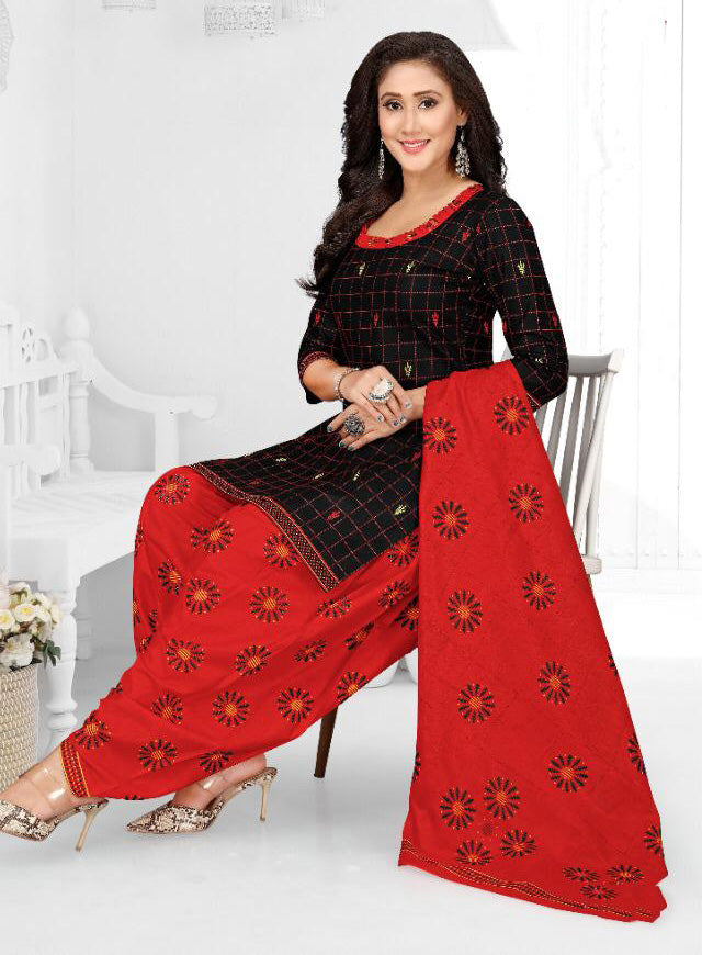 Unstitched Cotton Black Punjabi Suit Set Dress Material Fabric - Stilento