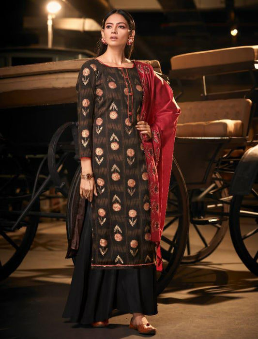 Unstitched Cotton Black Salwar Suit with Dupatta - Stilento