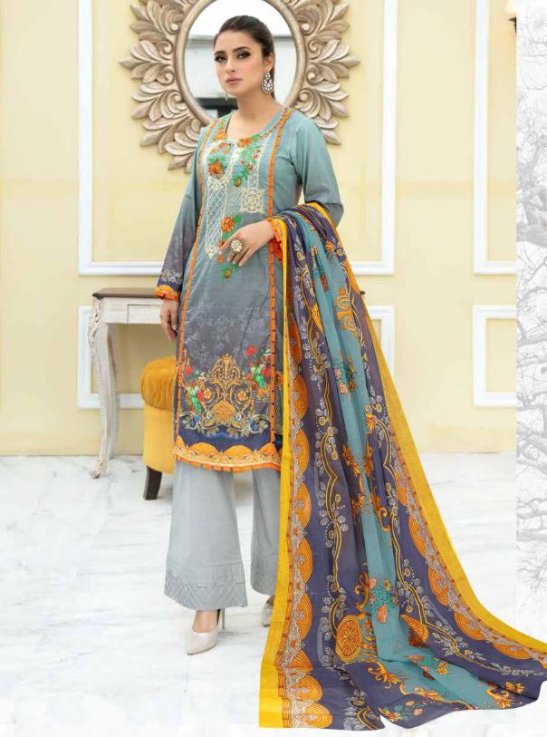 Unstitched Cotton Blue Salwar Suit Pakistani Dress Material - Stilento