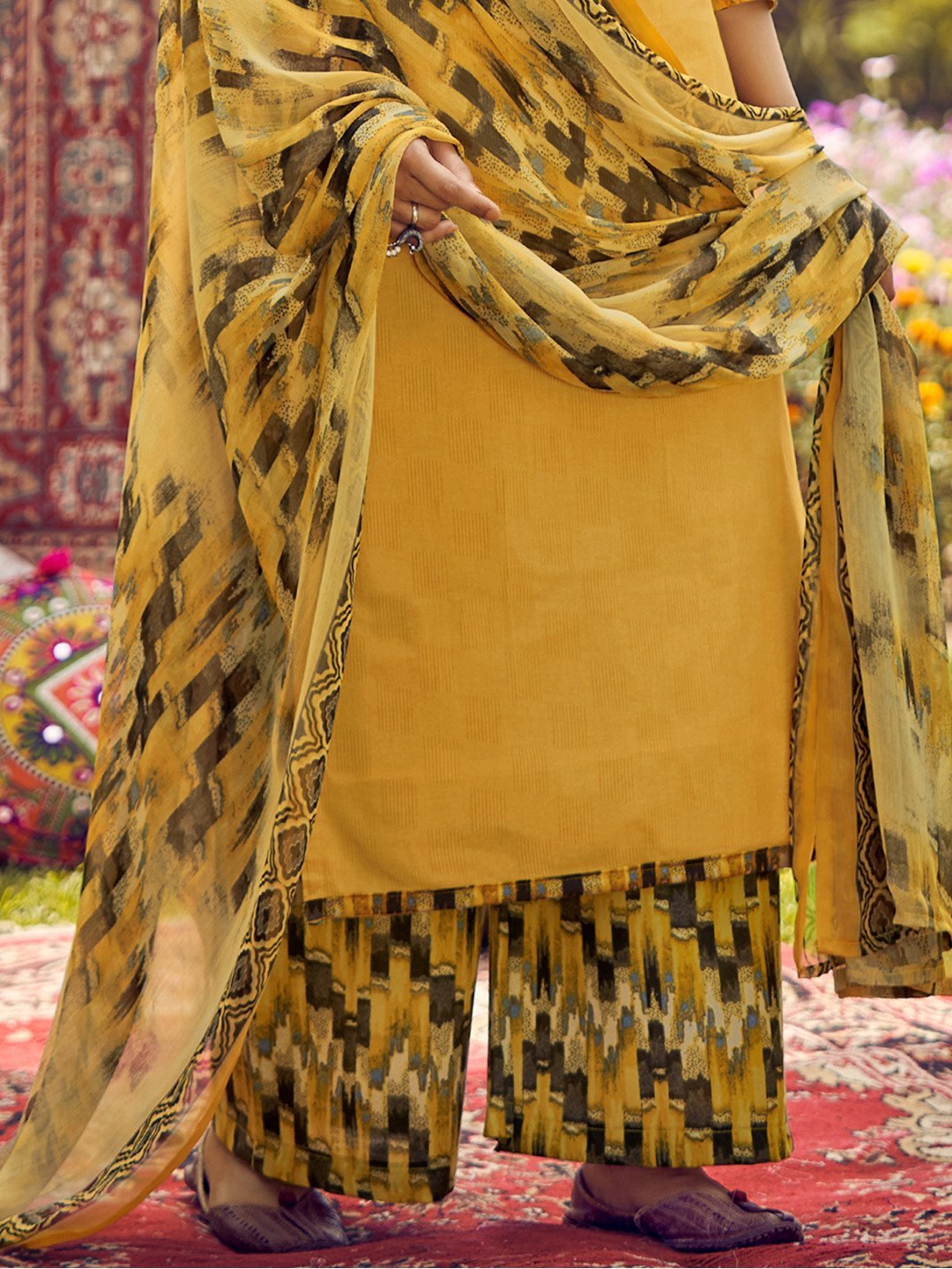 Unstitched Cotton Embroidered Yellow Salwar Kameez Suit Set - Stilento