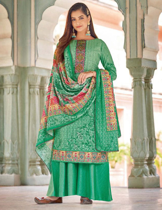 Unstitched Cotton Green Pakistani Karachi Suits Dress Material with Dupatta - Stilento