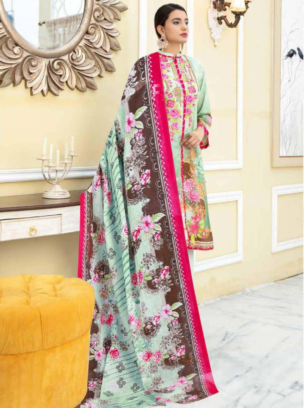 Unstitched Cotton Green Salwar Suit Pakistani Dress Material - Stilento