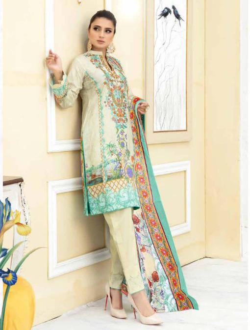 Unstitched Cotton Green Salwar Suit Pakistani Dress Material - Stilento