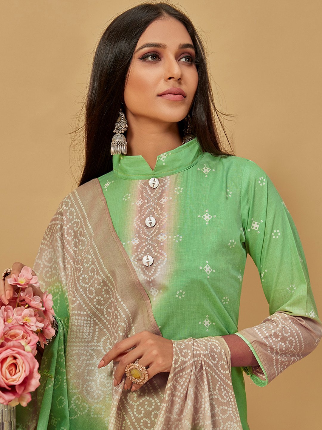 Unstitched Cotton Green Suit Dress Material for Ladies - Stilento