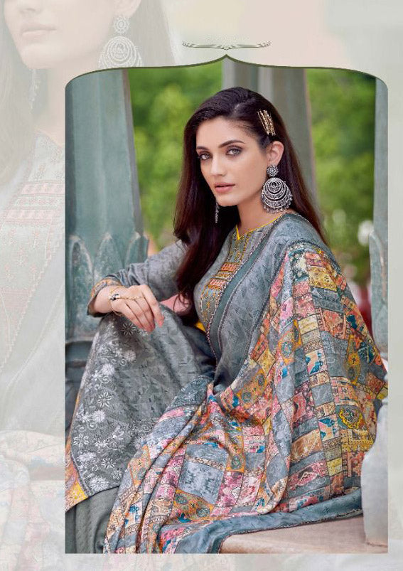 Unstitched Cotton Grey Pakistani Karachi Suits Dress Material with Dupatta - Stilento