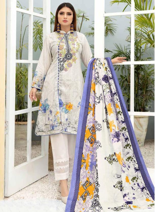 Unstitched Cotton Grey Salwar Suit Pakistani Dress Material - Stilento