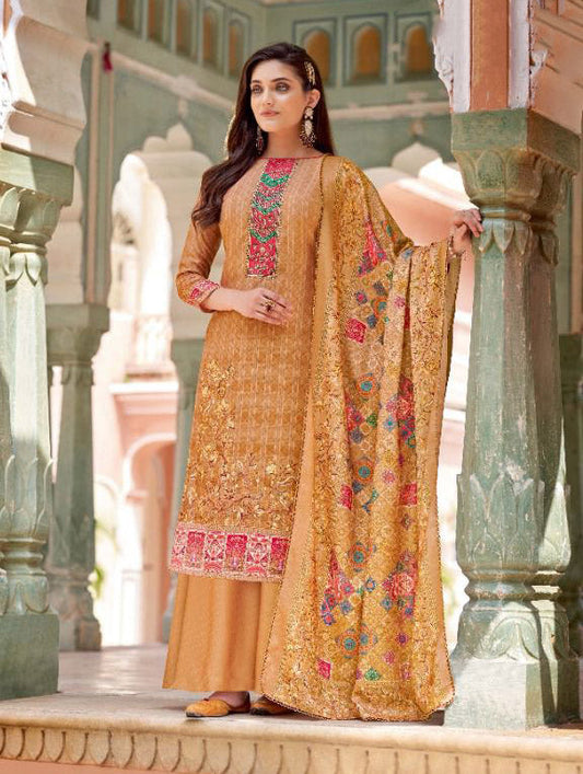 Unstitched Cotton Orange Pakistani Karachi Suits Dress Material with Dupatta - Stilento