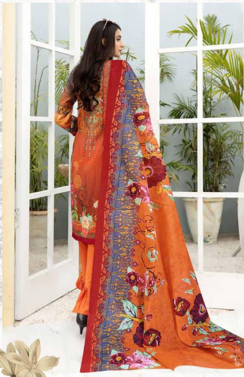 Unstitched Cotton Orange Salwar Suit Pakistani Dress Material - Stilento