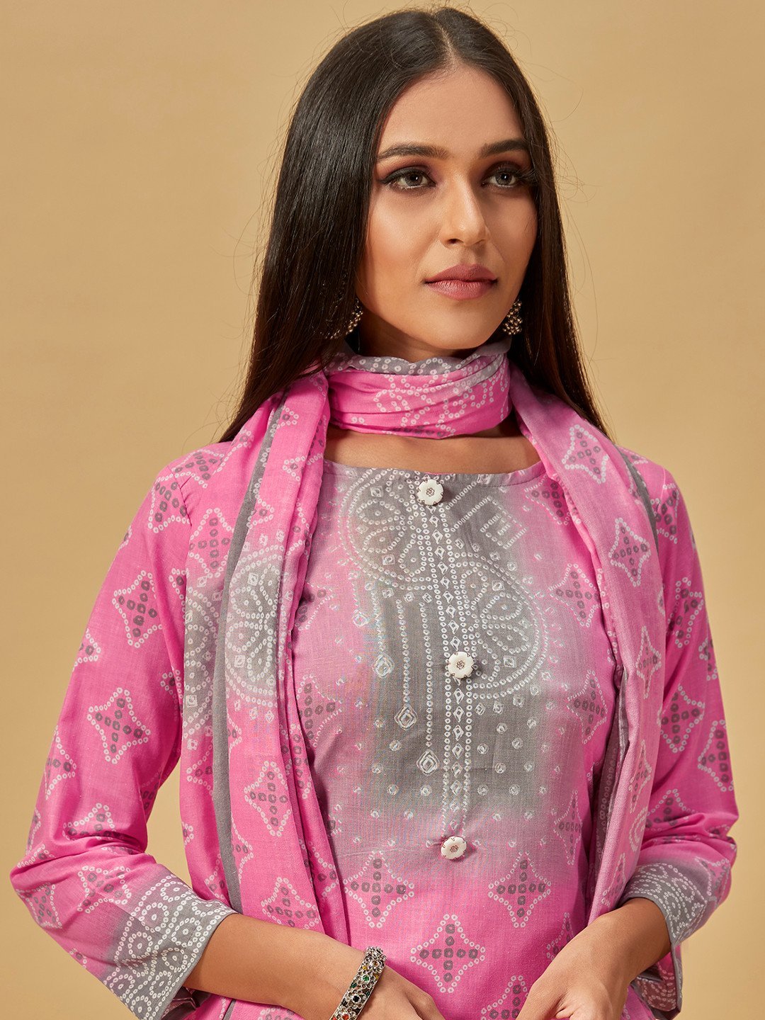 Unstitched Cotton Pink Suit Dress Material for Ladies - Stilento