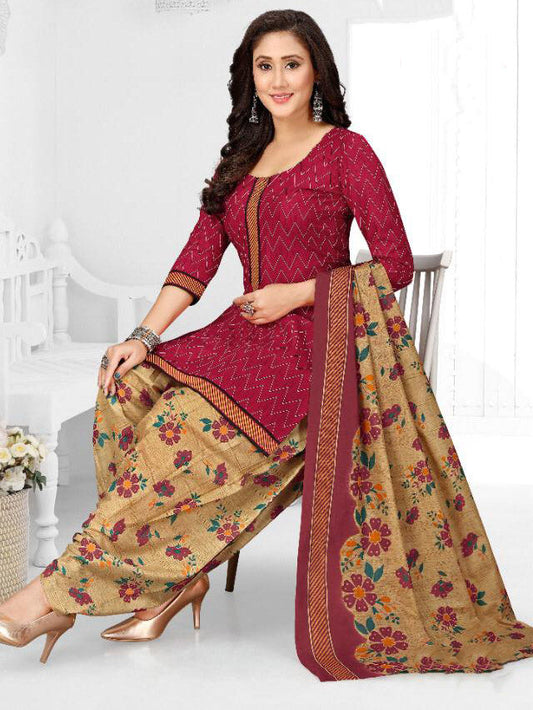Unstitched Cotton Punjabi Suit Set Dress Material Fabric - Stilento