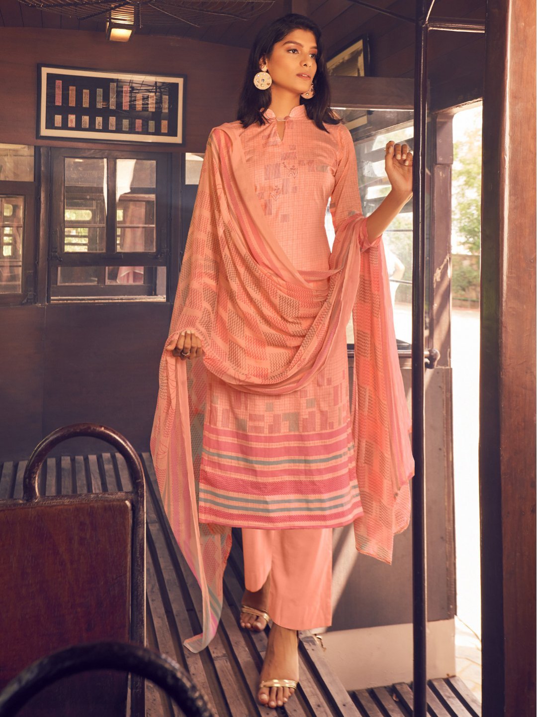 Unstitched Cotton Salwar Suit Dress Material With Dupatta - Stilento