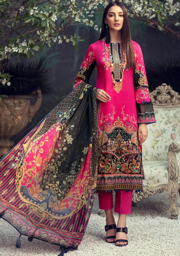 Unstitched Dark Pink Pakistani Cotton Suit Dress Material - Stilento