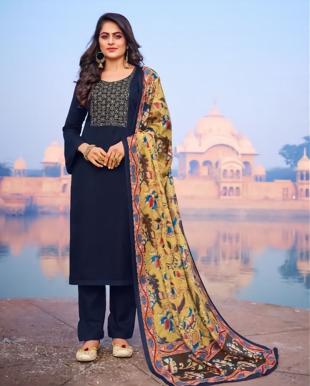 Unstitched Ethnic Blue Salwar Suit Set Material with Embroidery - Stilento