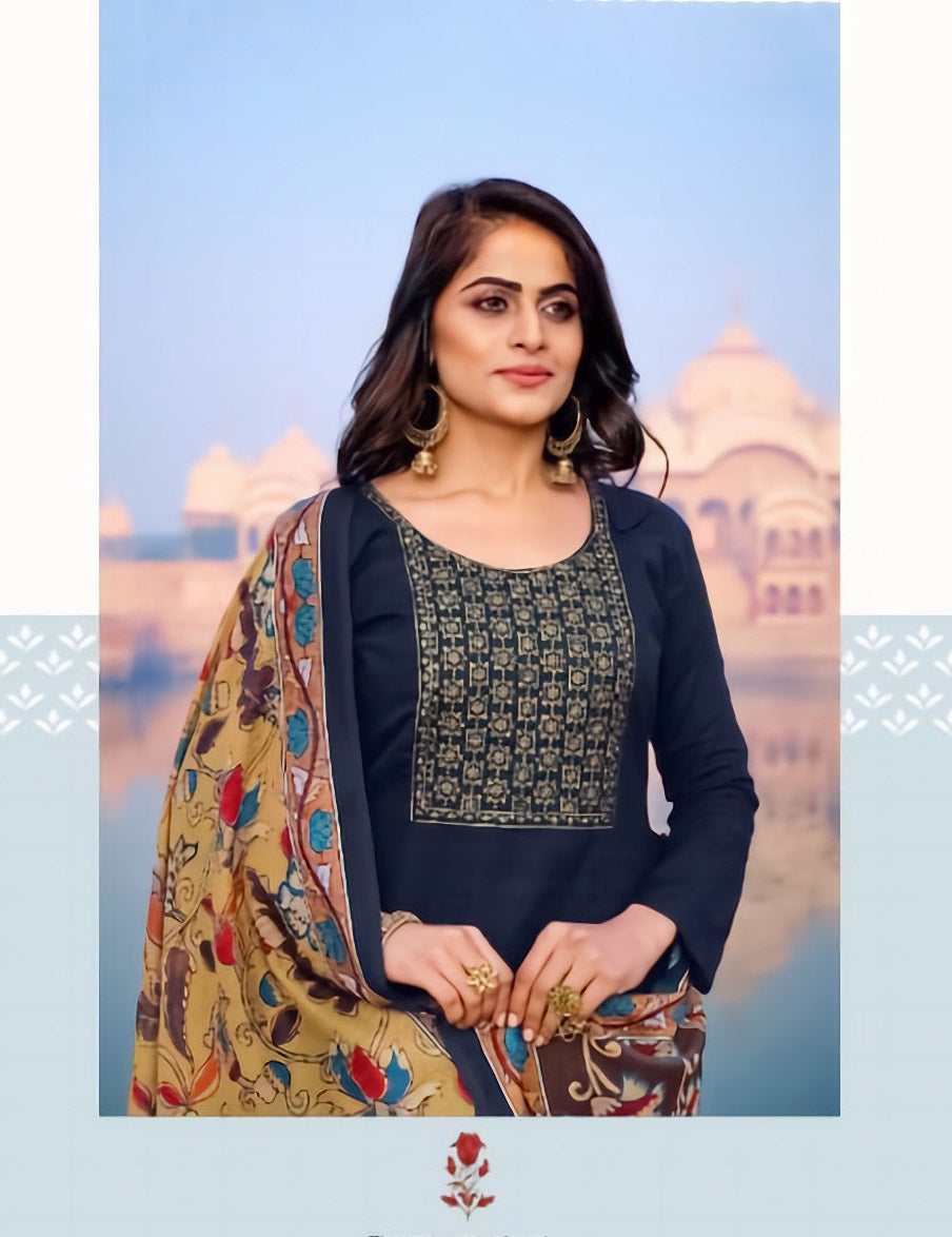 Unstitched Ethnic Blue Salwar Suit Set Material with Embroidery - Stilento