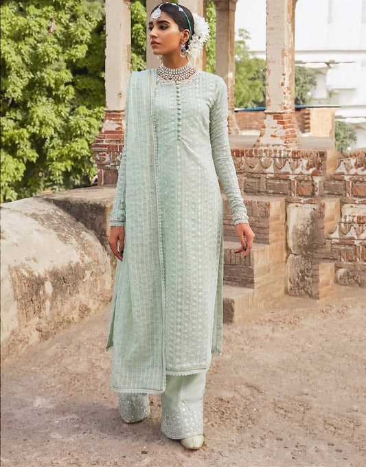 Unstitched Georgette Pakistani Suit Material With Embroidery and Patch Work - Stilento