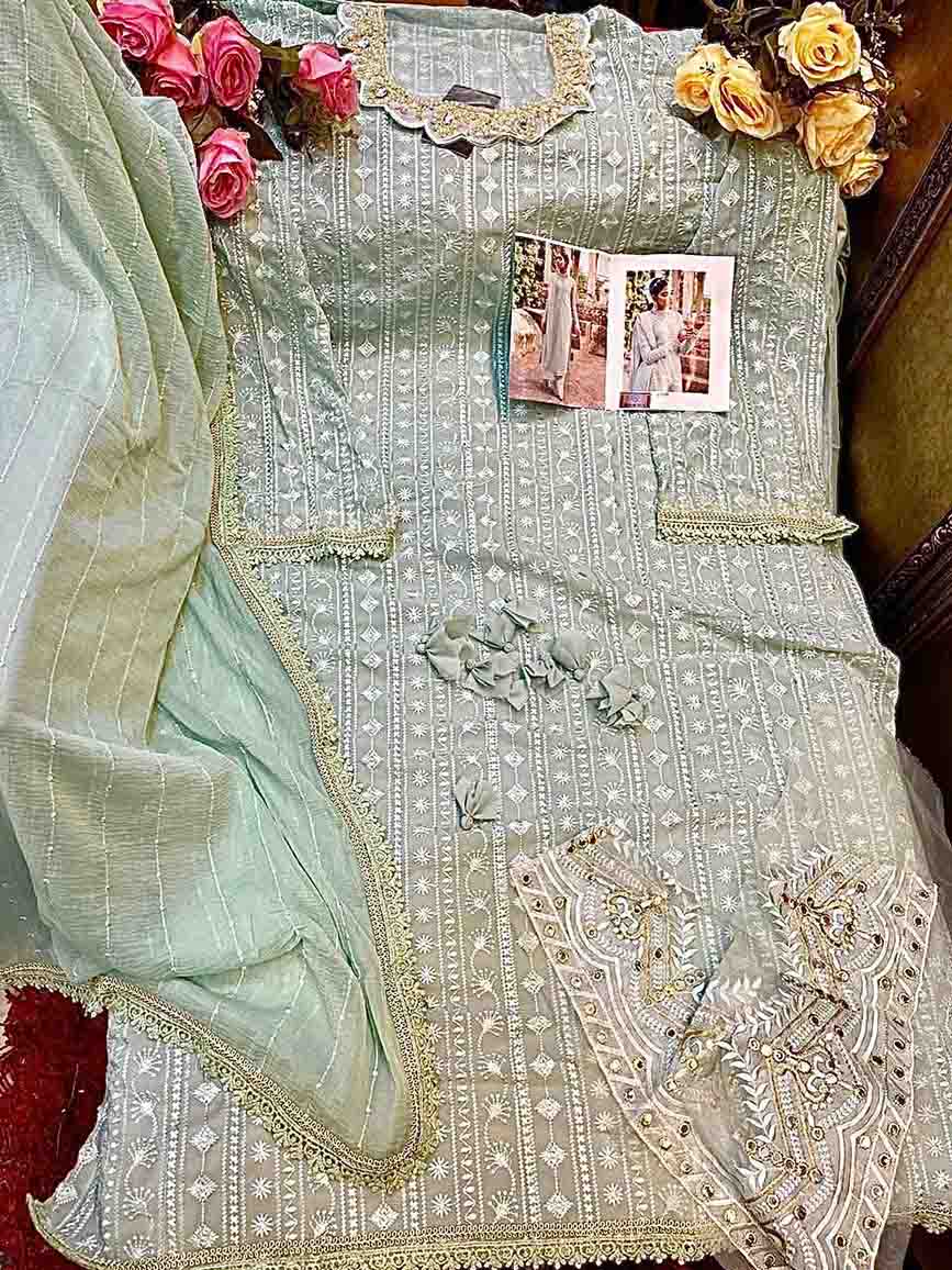 Women's Unstitched Georgette Pakistani Suit Material with Embroidery