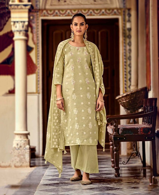 Unstitched Green Cotton Pakistani Dress Material Salwar Suits - Stilento