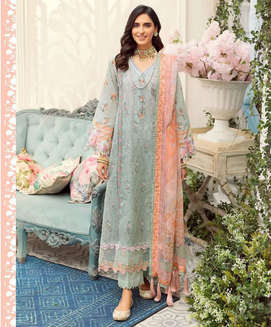 Unstitched Green Cotton Pakistani Style Suits Dress Material
