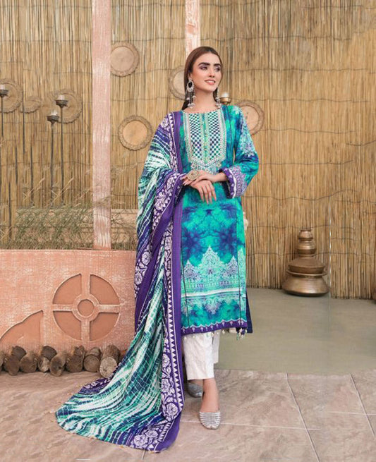 Unstitched Green Cotton Pakistani Suit Material
