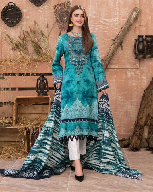 Unstitched Green Cotton Pakistani Suit Material