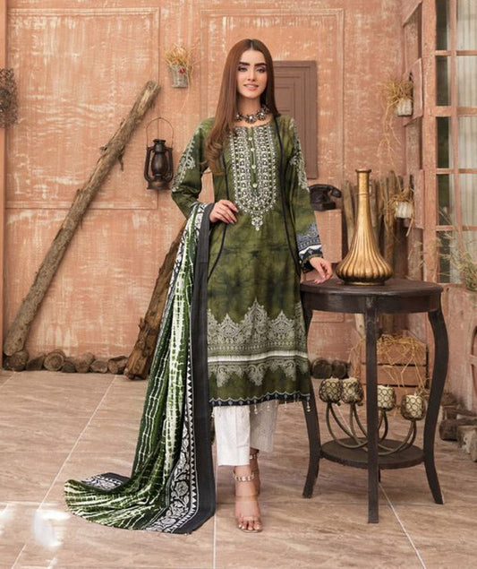Unstitched Green Cotton Pakistani Suit Material