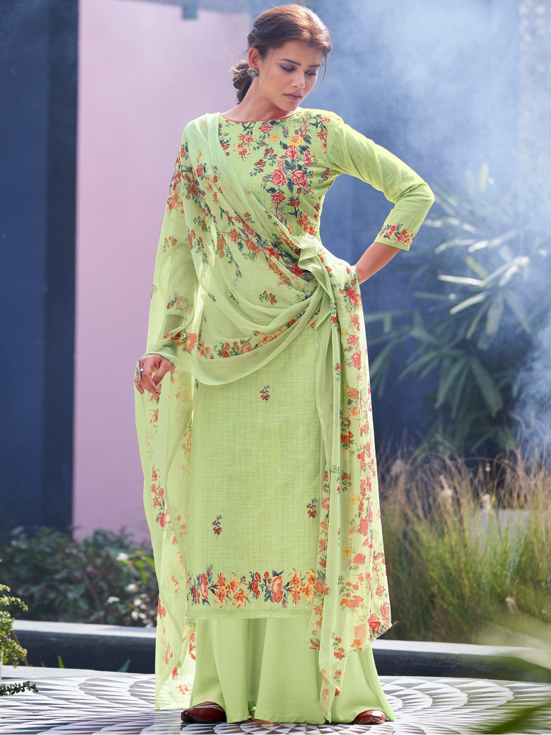 Unstitched Green Cotton Salwar Kameez Material - Stilento