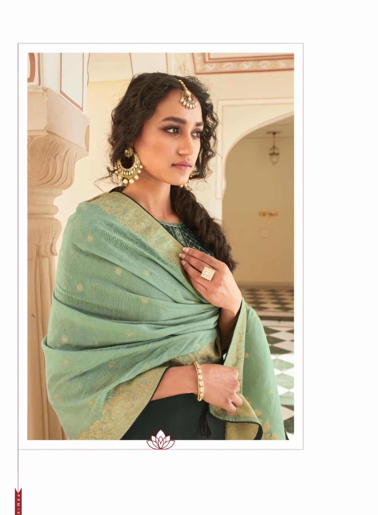 Unstitched Green Cotton Salwar Suits Set With Banarasi Dupatta - Stilento