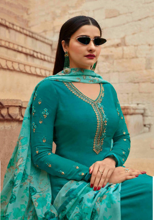 Unstitched Green Crepe Suits Set With Georgette Dupatta Dress material