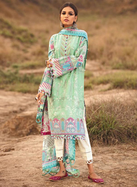 Unstitched Green Printed Pakistani Cotton Suit Dress Material