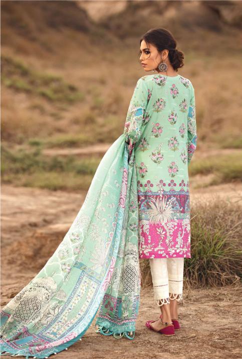 Unstitched Green Printed Pakistani Cotton Suit Dress Material - Stilento