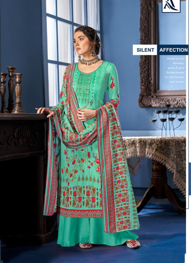 Unstitched Green Salwar Suit Dress Material With Cotton dupatta - Stilento