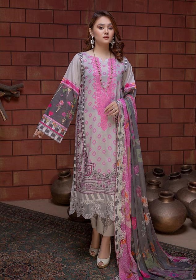 Unstitched Grey Cotton Pakistani Style Suits Dress Material - Stilento