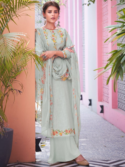 Unstitched Grey Cotton Salwar Kameez Material