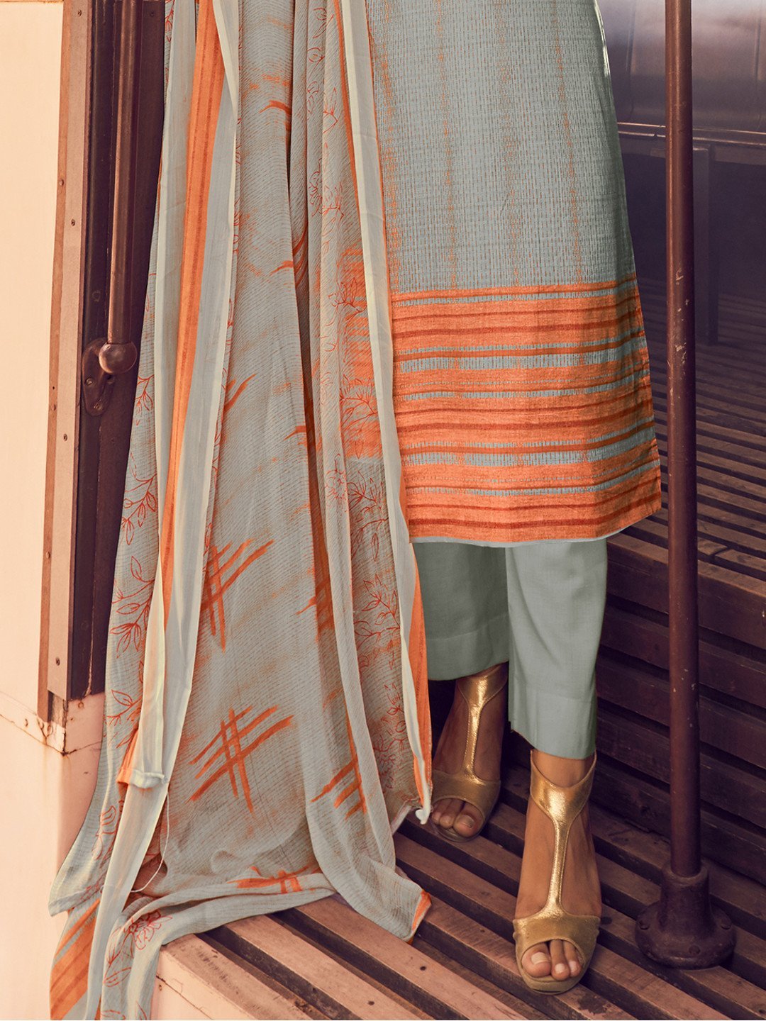 Unstitched Grey Cotton Salwar Suit Dress Material - Stilento