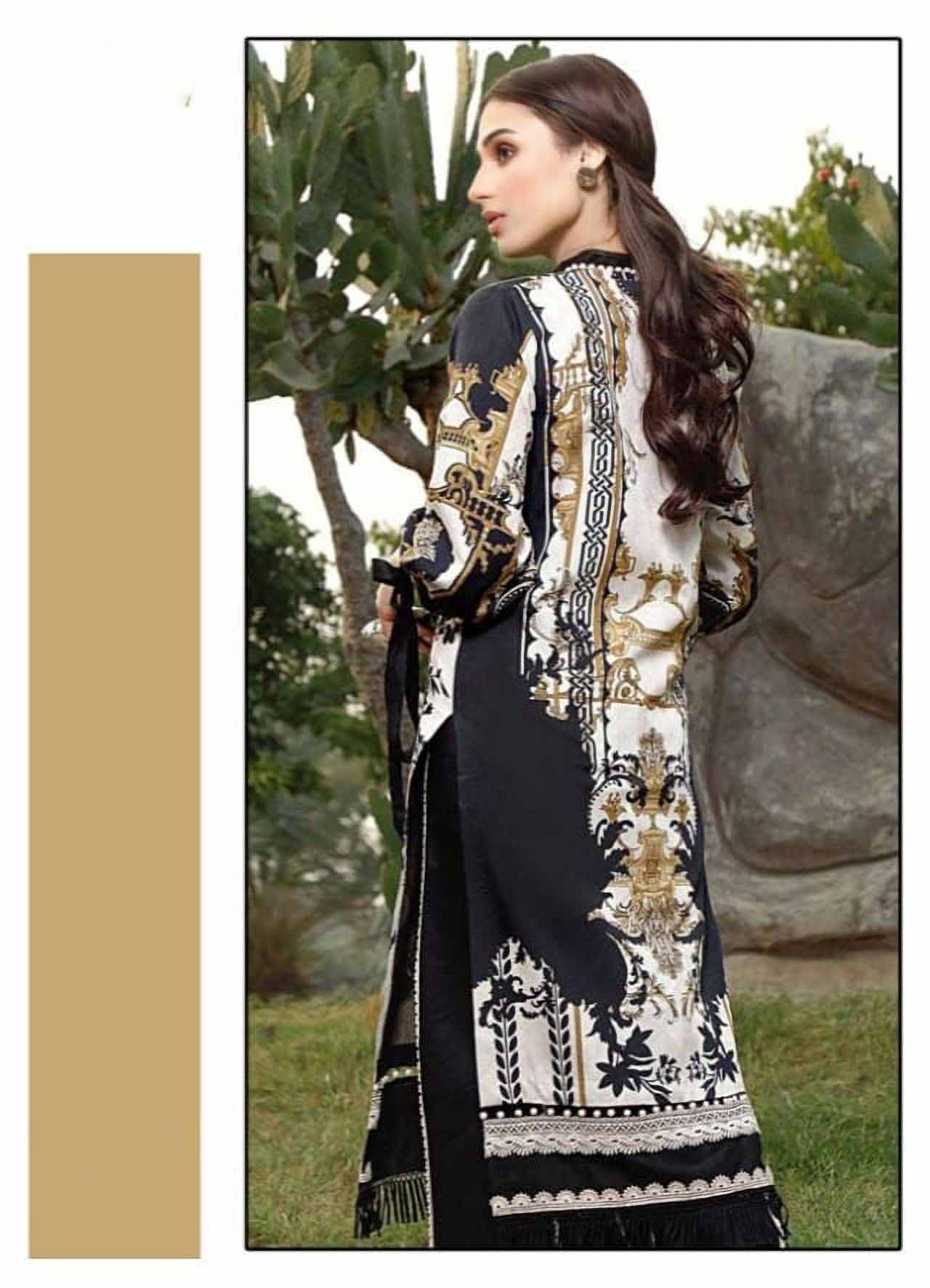 Unstitched Lawn Cotton Black Printed Pakistani Style suits - Stilento