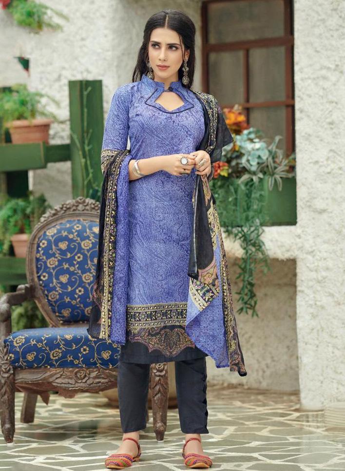 Unstitched Lawn Cotton Pakistani Blue Suit Dress material - Stilento