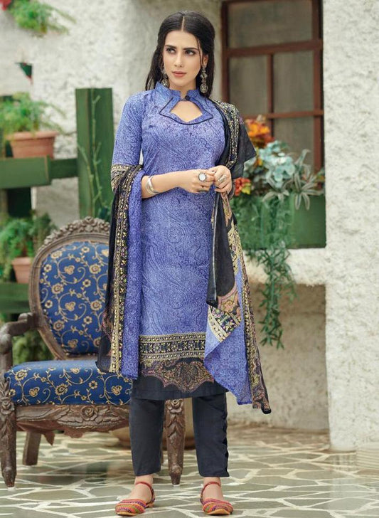 Unstitched Lawn Cotton Pakistani Blue Suit Dress material