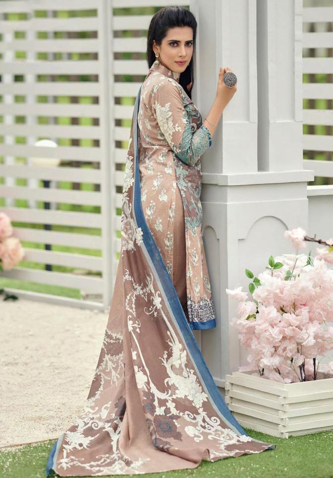Unstitched Lawn Cotton Pakistani Brown Suit Dress material - Stilento